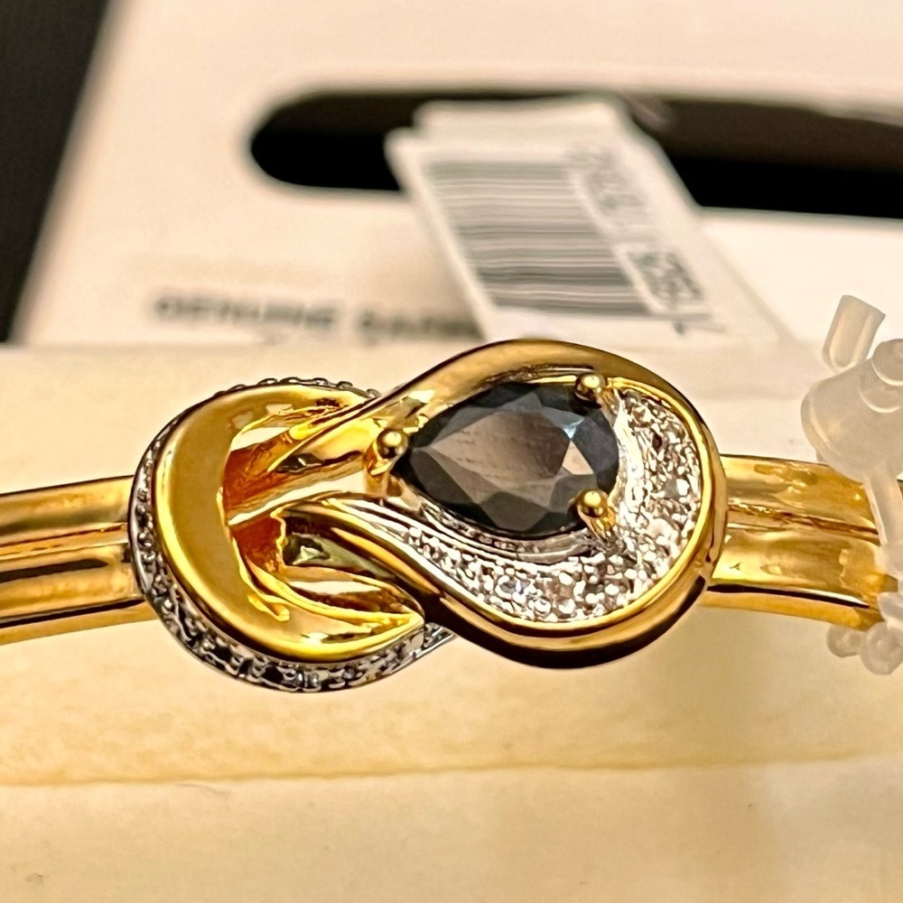 NEW PAC 18K Gold over Brass Sapphire Diamond Infinity Cuff Bracelet NWT Elegant